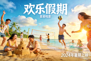 喜剧电影《欢乐假期》海报：海滩上嬉戏的人群